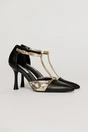 Pantofi negri cu insertie imprimeu snake si bareta aurie, 1, dyfashion.ro