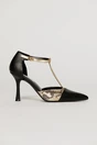 Pantofi negri cu insertie imprimeu snake si bareta aurie, 2, dyfashion.ro