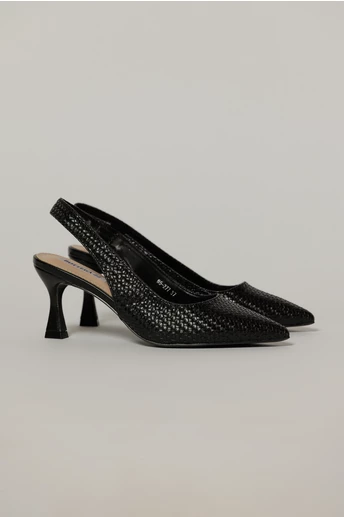 Pantofi negri din piele ecologica cu design impletit