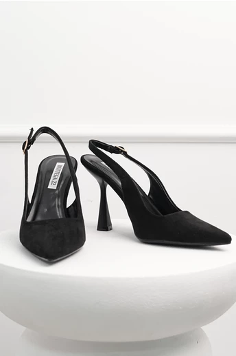 Pantofi negri din piele ecologica intoarsa cu bareta