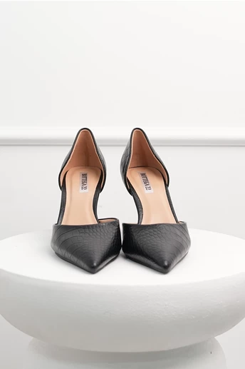 Pantofi negri eleganti din piele ecologica cu model snake