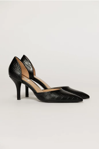 Pantofi negri eleganti din piele ecologica cu model snake