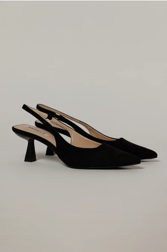 Pantofi negri eleganti din piele intoarsa ecologica