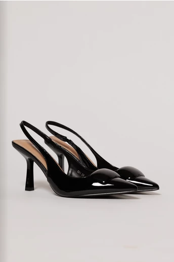 Pantofi negrii cu varf ascutit si detaliu decorativ