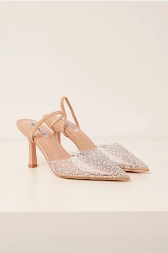 Pantofi nude transparenti accesorizati cu strasuri pe varf