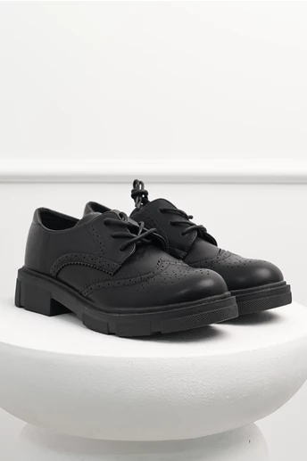 Pantofi Oxford negri din piele ecologica cu siret
