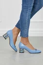 Pantofi Ramona bleu cu imprimeu pe toc si aplicatie pe varf