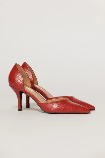 Pantofi rosii eleganti din piele ecologica cu model snake