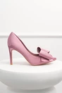 Pantofi roz din material satinat cu funda maxi pe varf, 5, dyfashion.ro