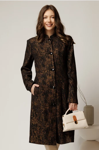 Pardesiu din lana negru caramiziu cu guler tunica