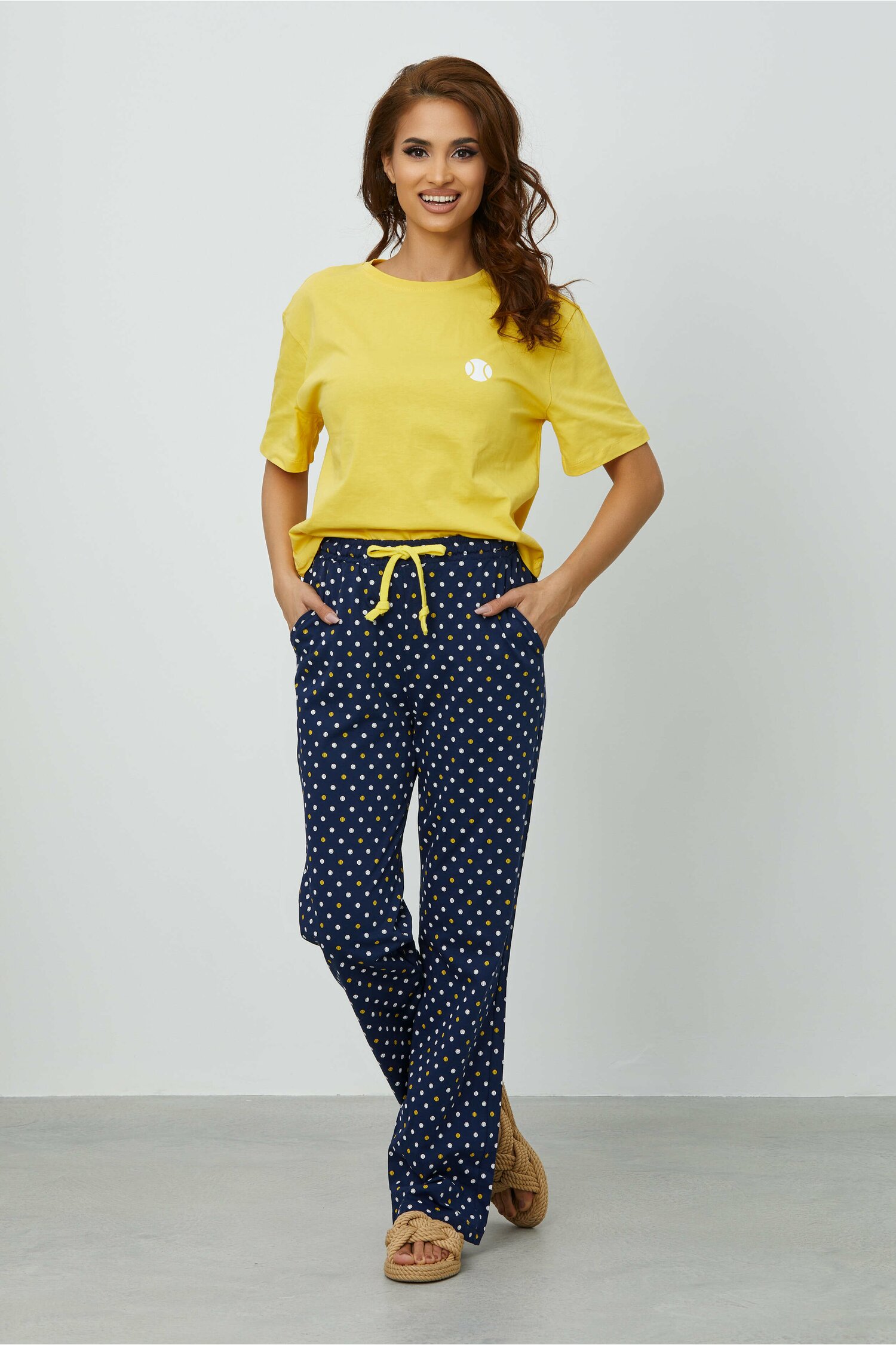 Pijama Andrada cu pantaloni lungi bleumarin si tricou galben 2023 ❤️ Pret Super dyfashion imagine noua 2022