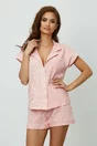 Pijama Larisa roz cu imprimeu dungi si pantaloni scurti