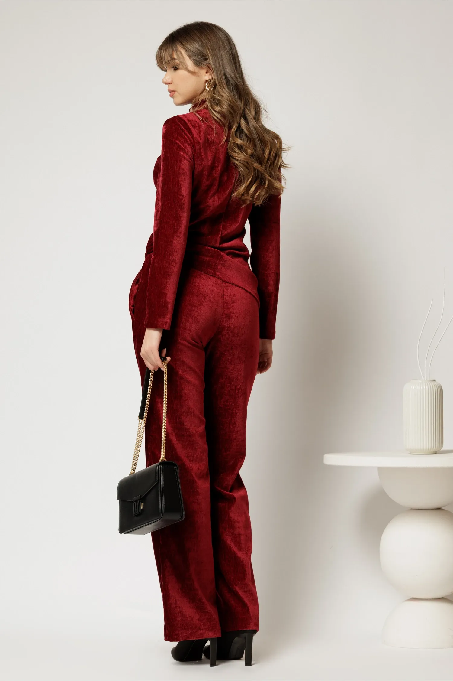 Bluza DY Fashion bordo din catifea velurata cu nasturi la bust 2