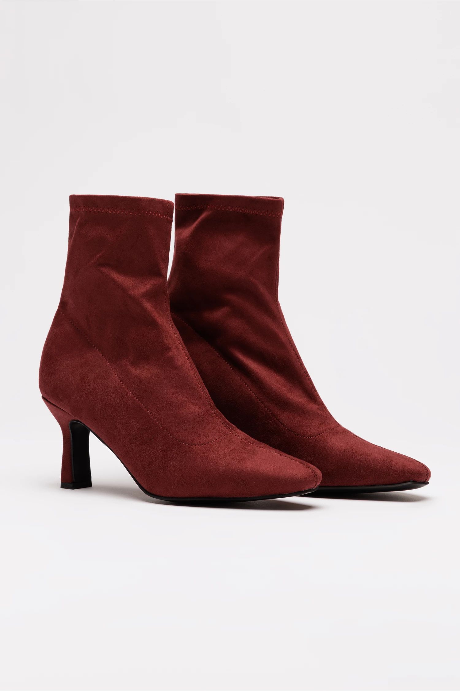 Botine elegante bordo din material textil catifelat