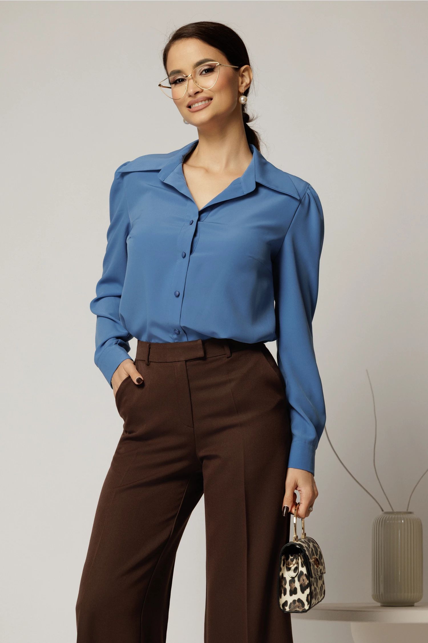 Camasa DY Fashion albastra cu guler si inchidere cu nasturi