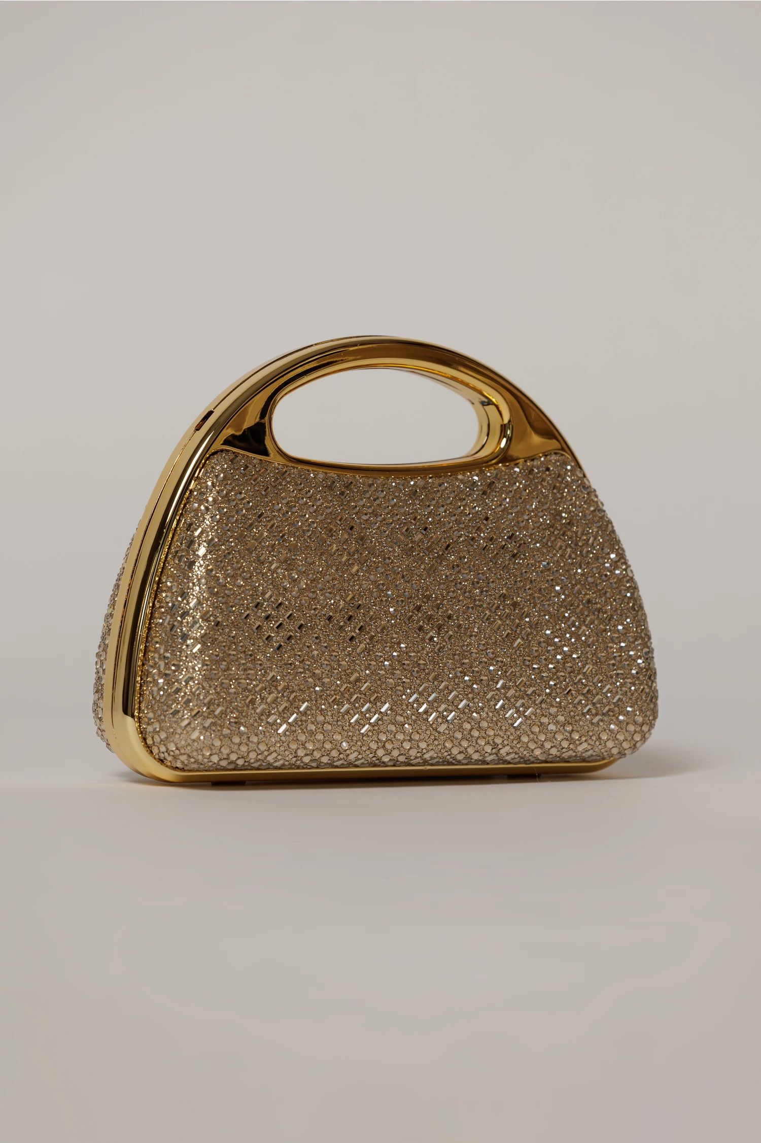 Clutch auriu cu pietre stralucitoare si maner metalic