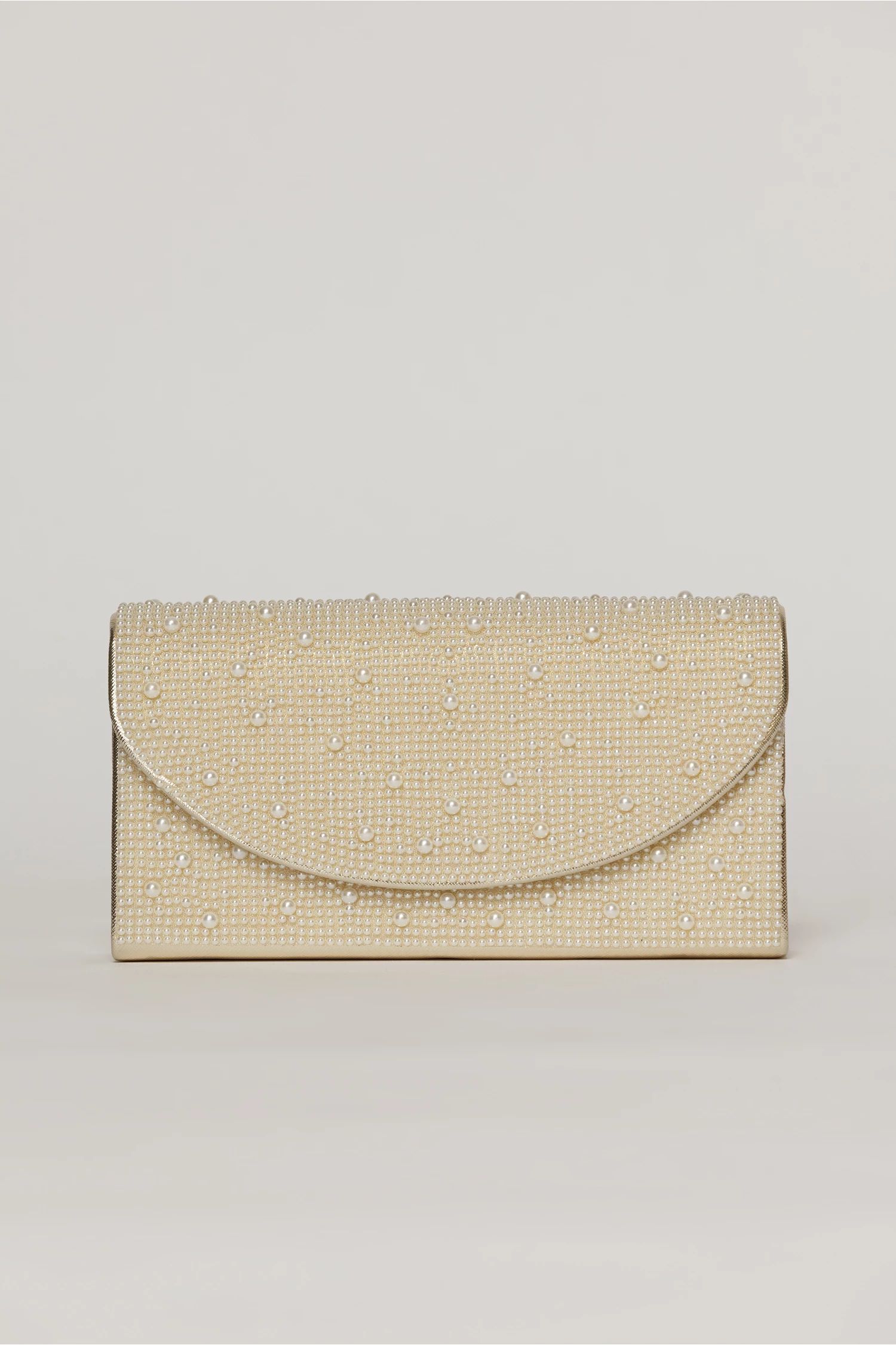 Clutch auriu metalizat cu clapeta curbata si decoratii aplicate