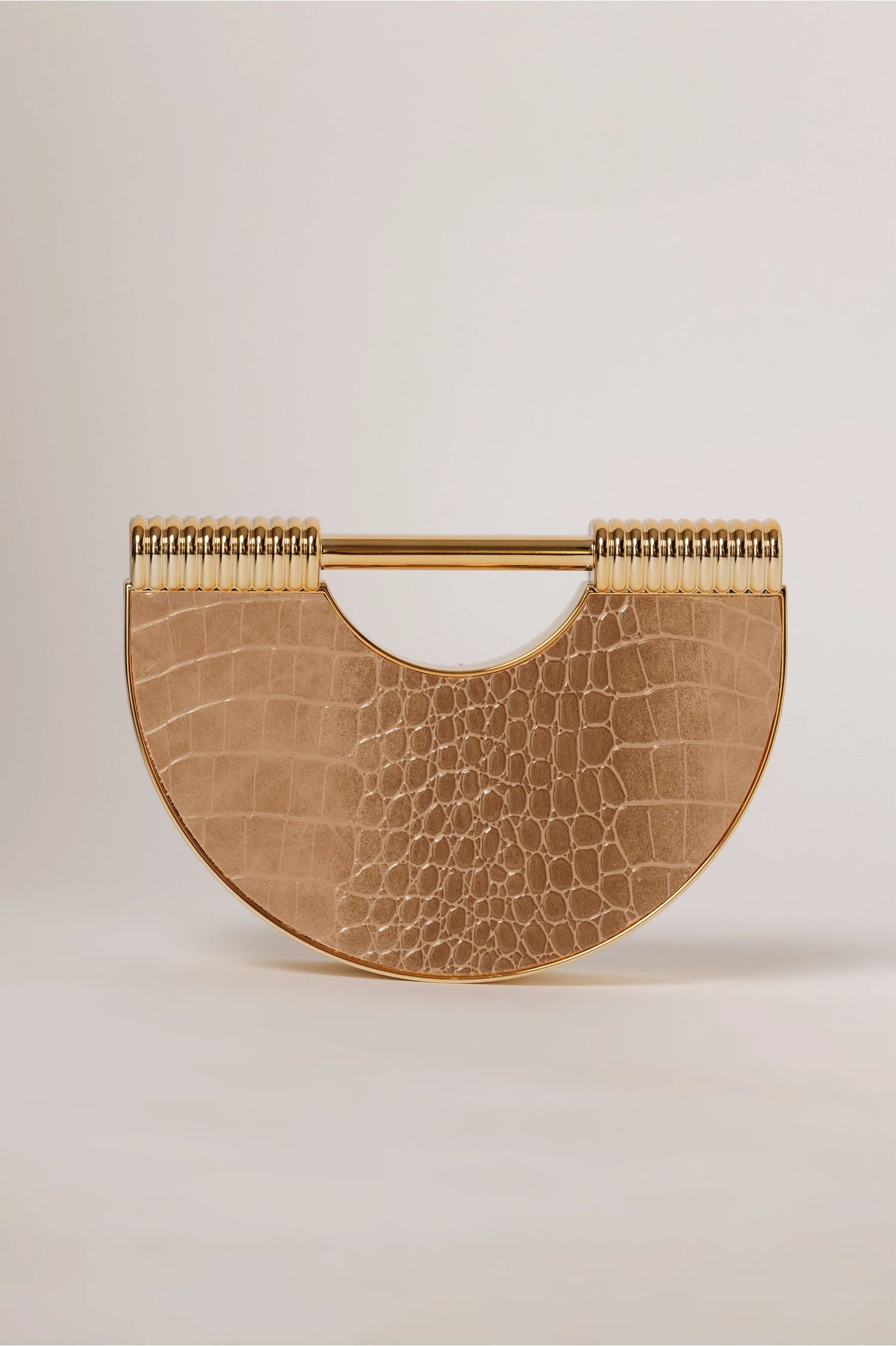 Clutch bej cu design deosebit si aspect de piele de crocodil