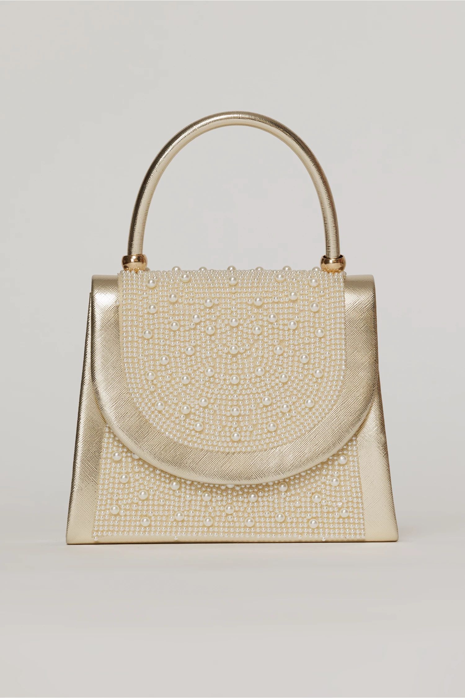 Clutch elegant auriu decorat cu perle si margele