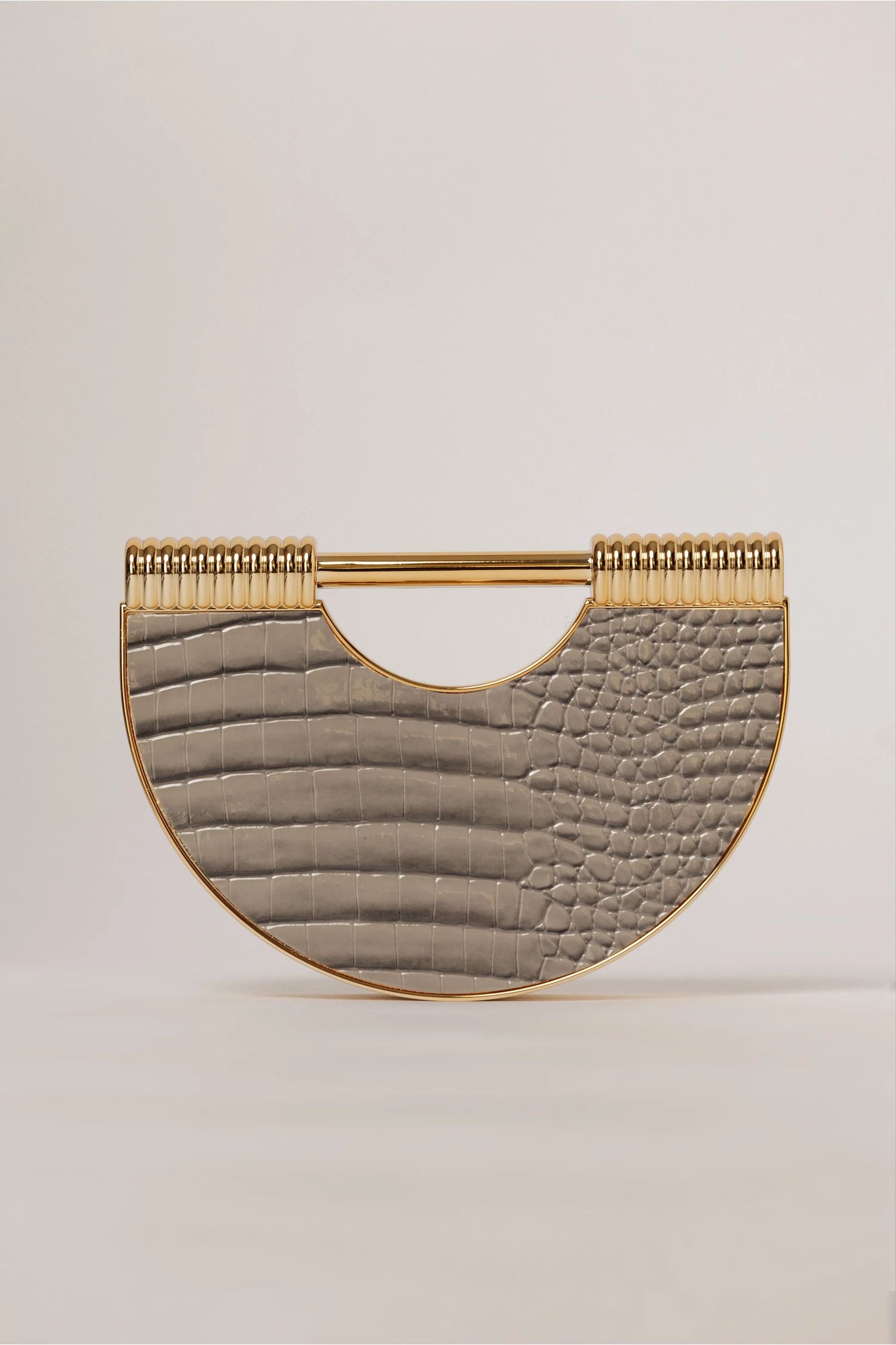 Clutch gri cu design deosebit si aspect de piele de crocodil