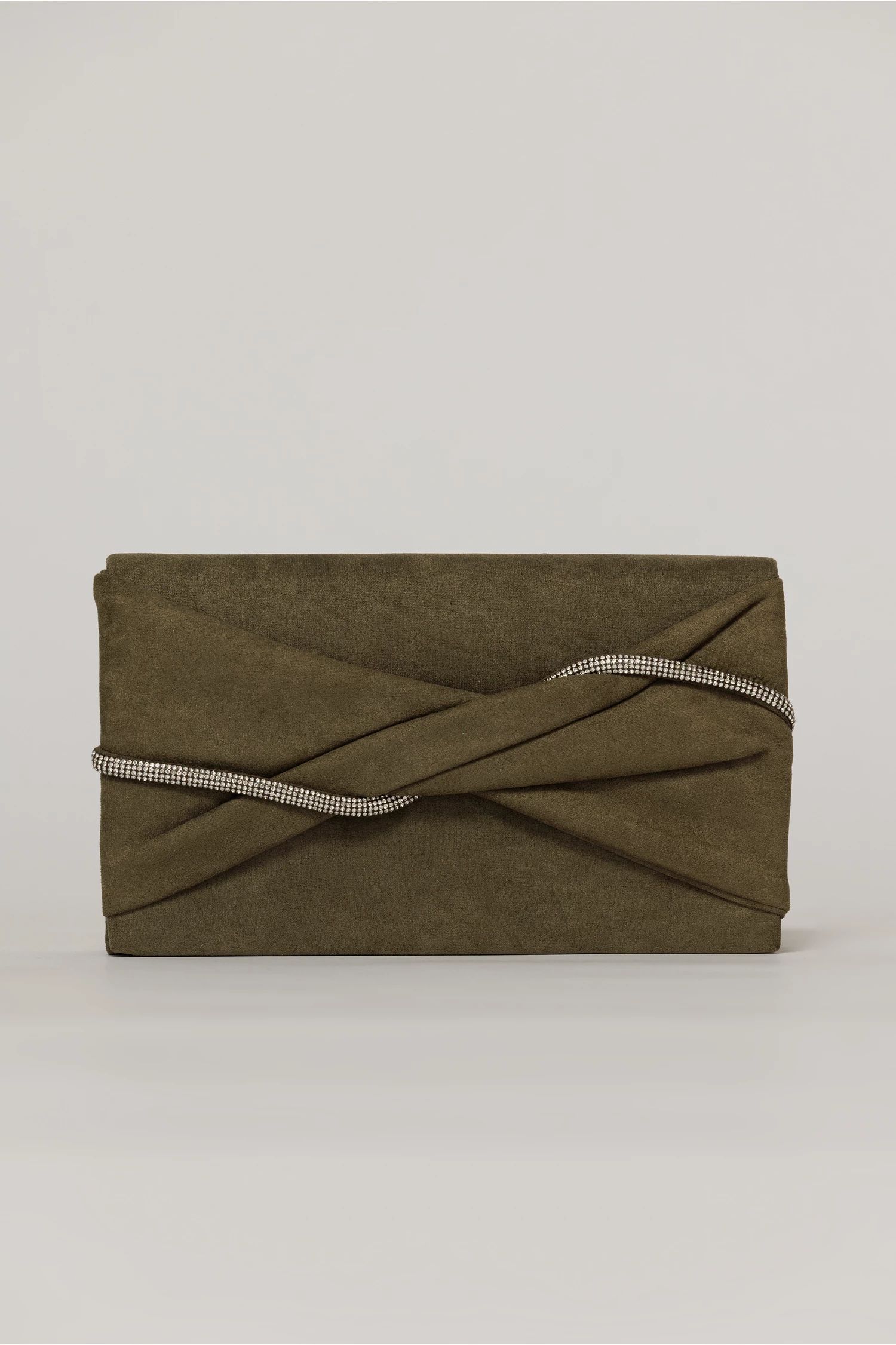 Clutch kaki elegant cu clapeta design impletit si detalii stralucitoare