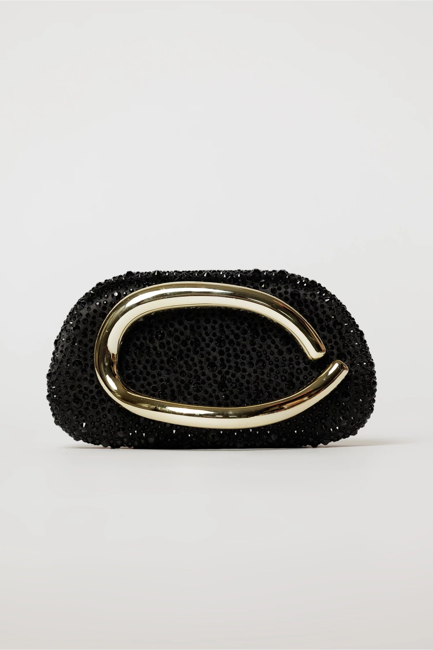 Clutch negru cu design modern stralucitor si maner metalic