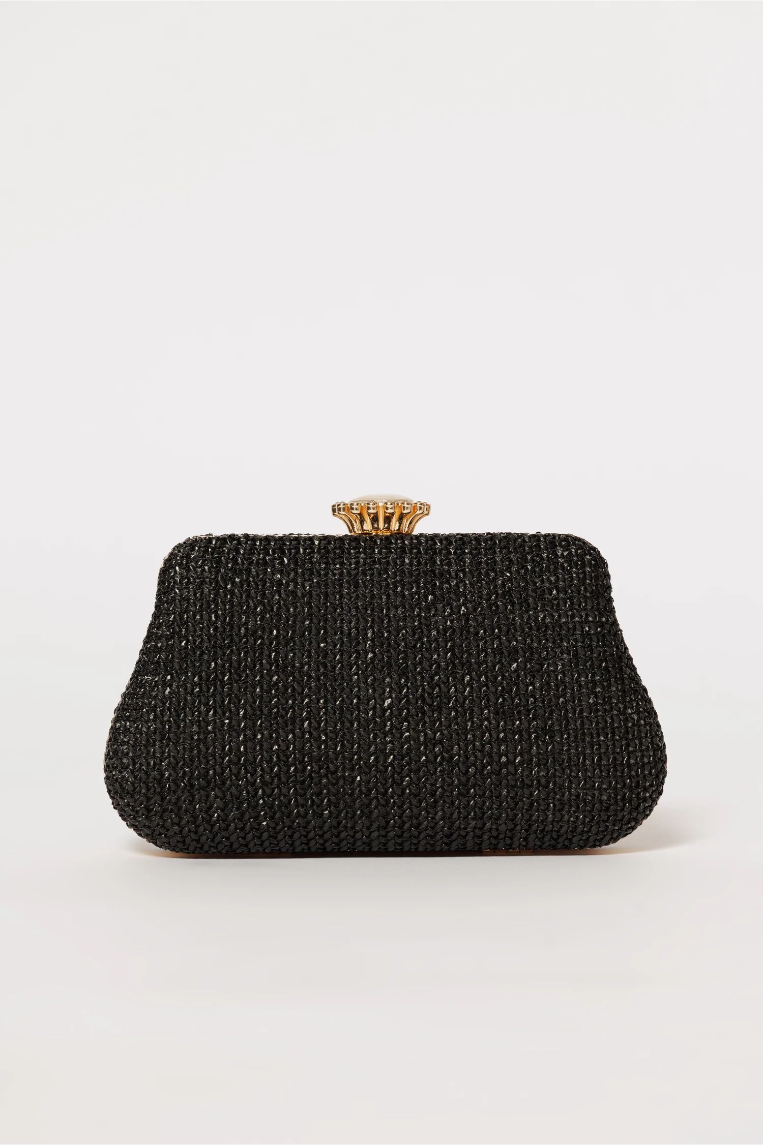 Clutch negru din material textil impletit