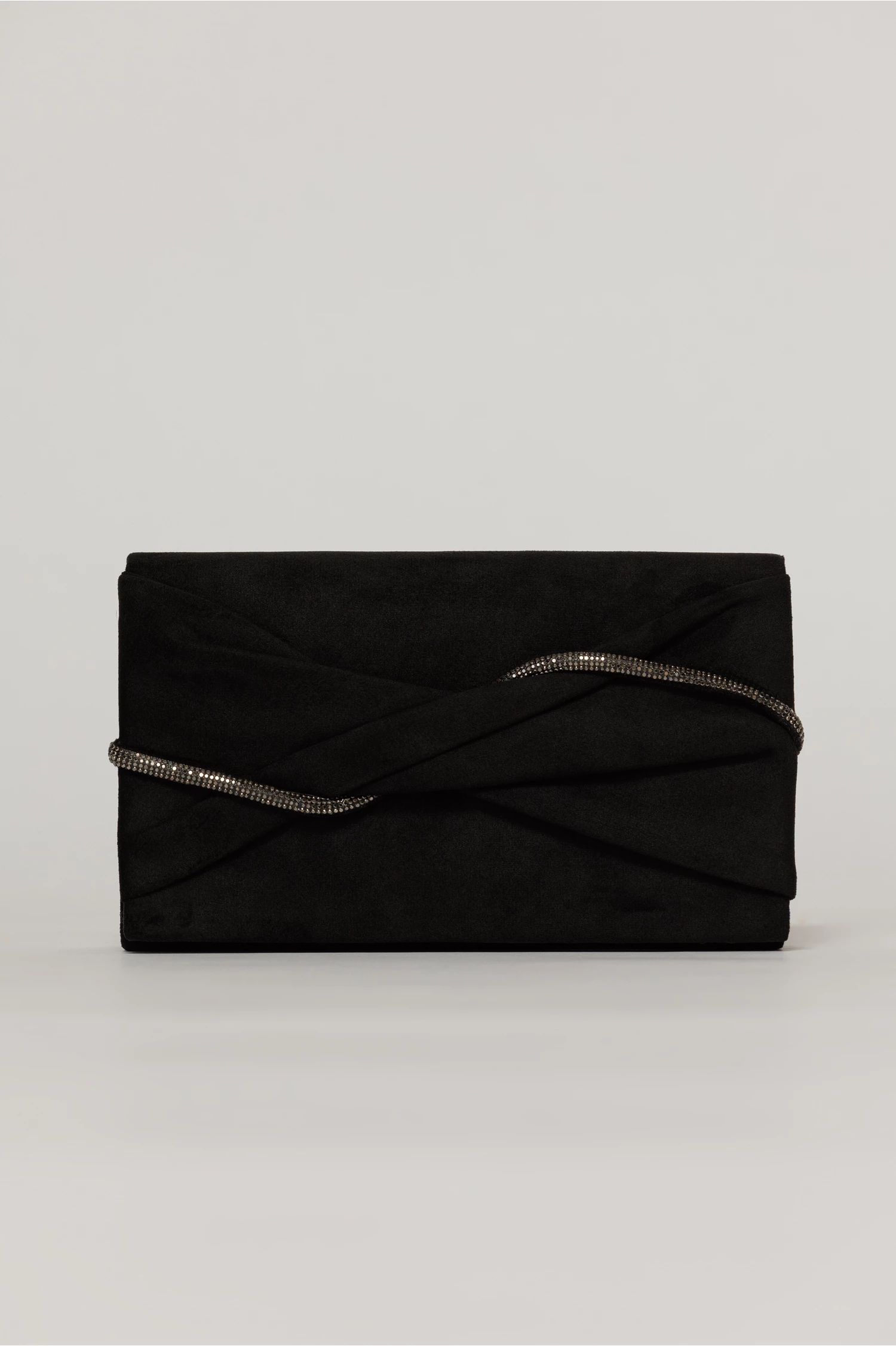 Clutch negru elegant cu clapeta design impletit si detalii stralucitoare gri