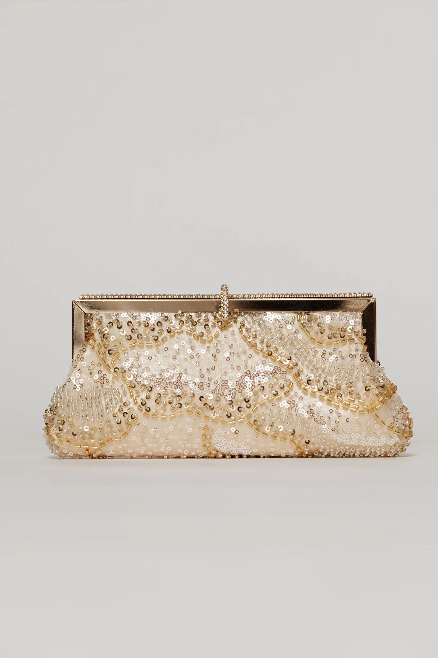 Clutch plic auriu cu paiete si margele