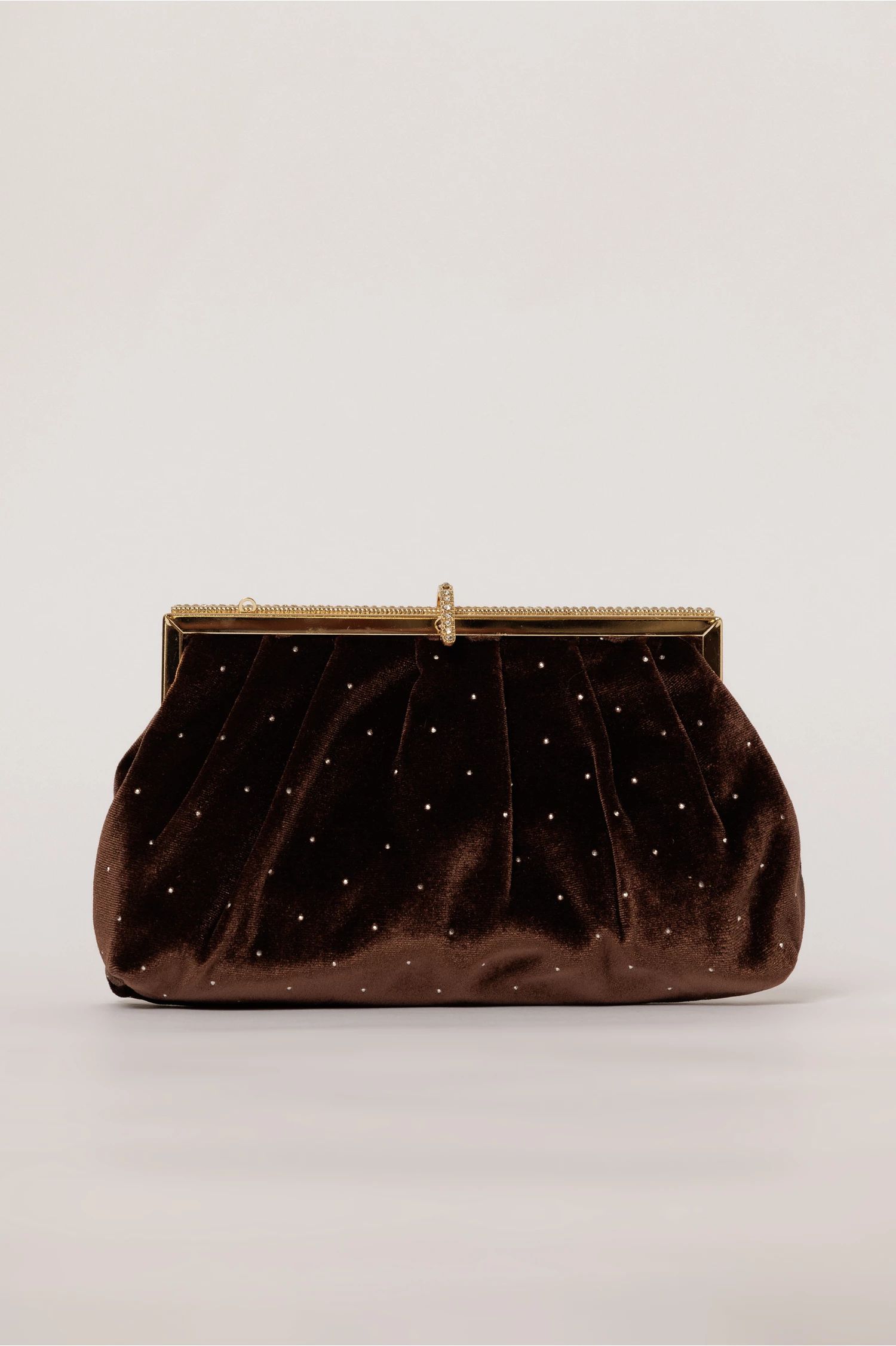 Clutch plic maro catifelat decorat cu pietre stralucitoare