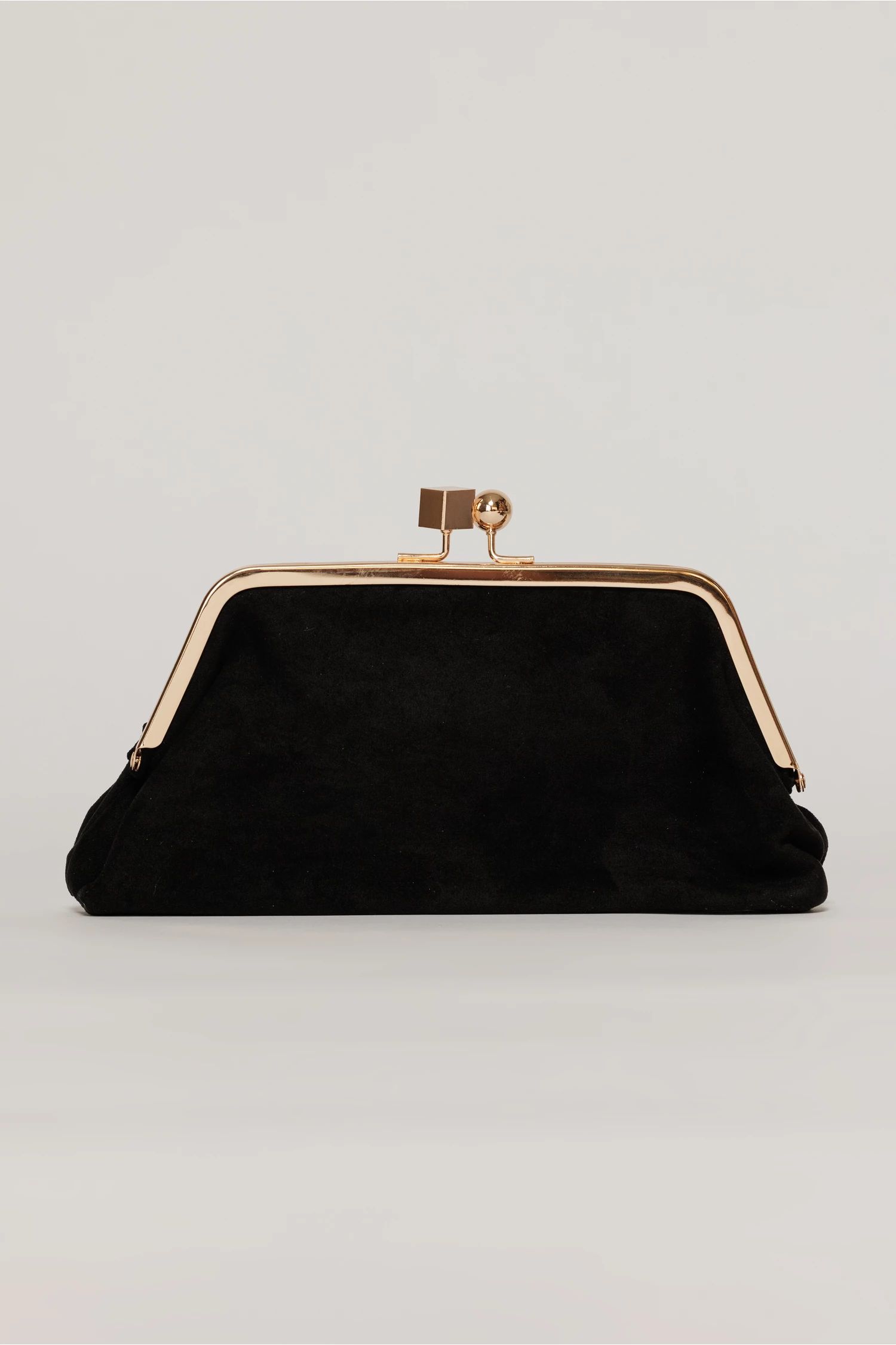 Clutch plic negru catifelat cu inchidere metalica aurie