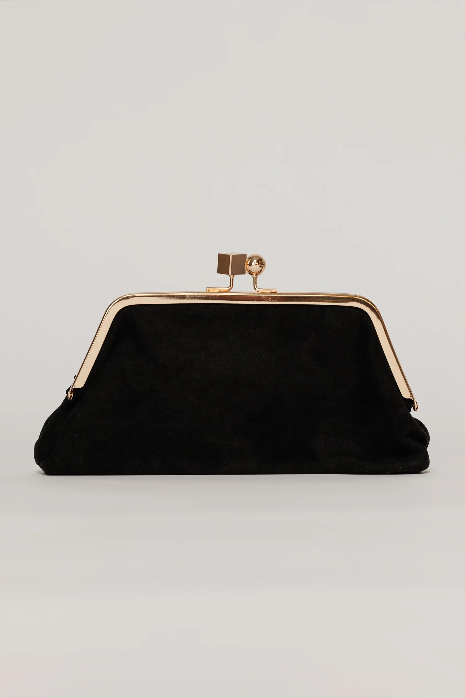Clutch plic negru catifelat cu inchidere metalica aurie 1