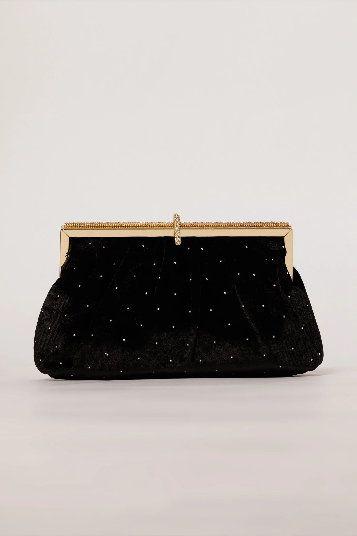 Clutch plic negru catifelat decorat cu pietre stralucitoare