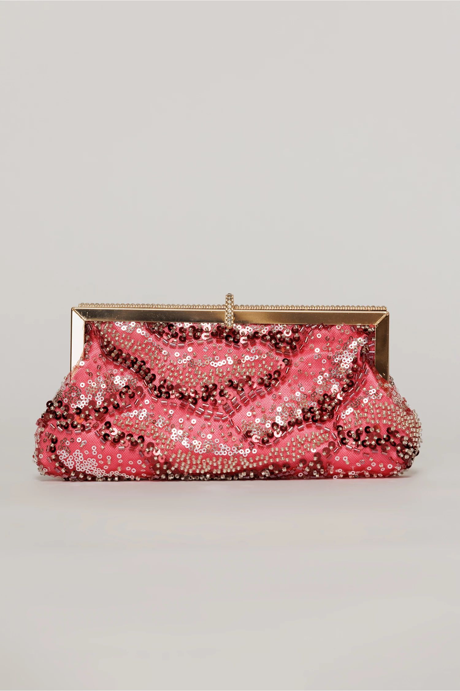 Clutch plic rosu cu paiete si margele