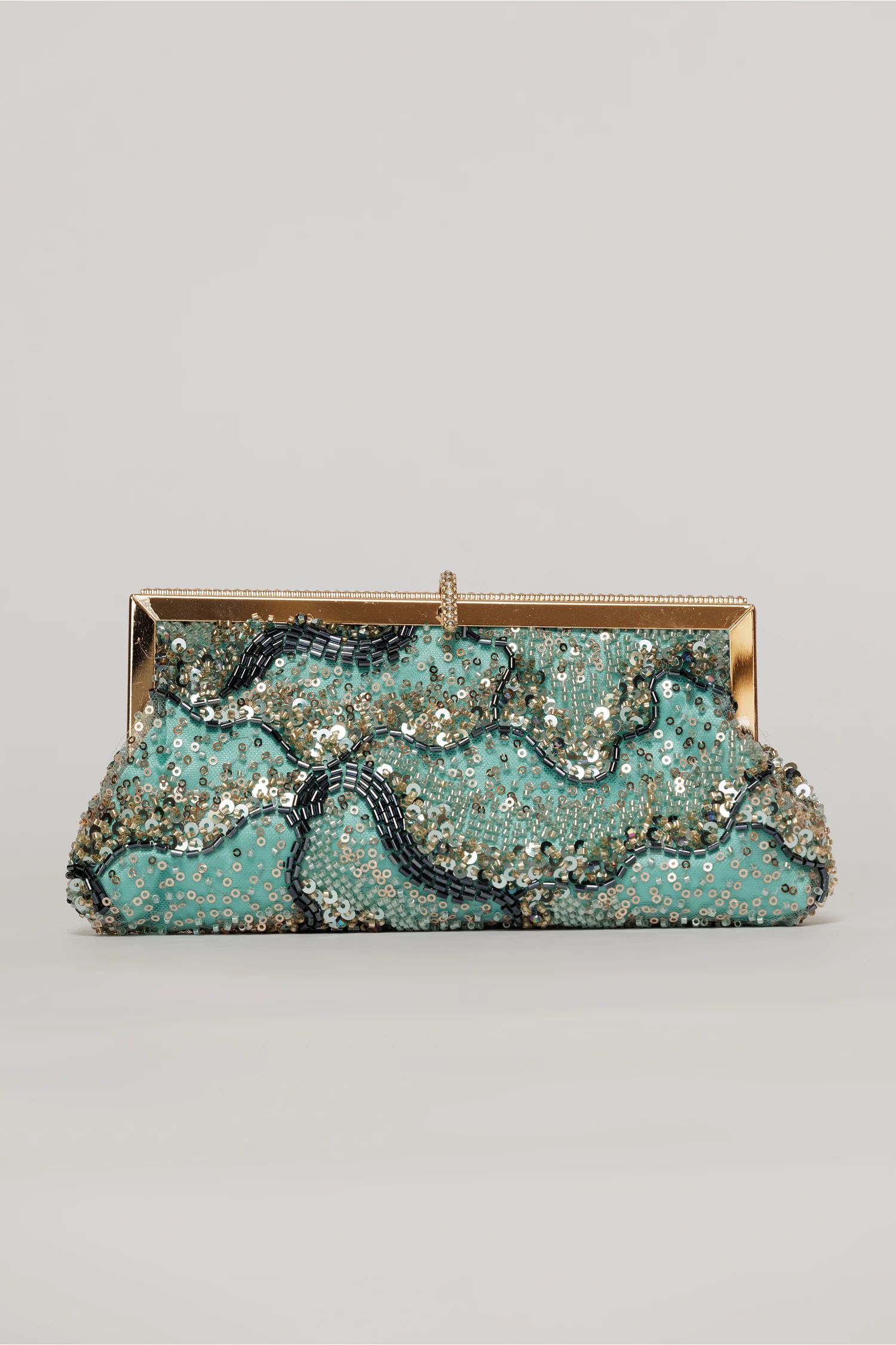 Clutch plic turcoaz cu paiete si margele