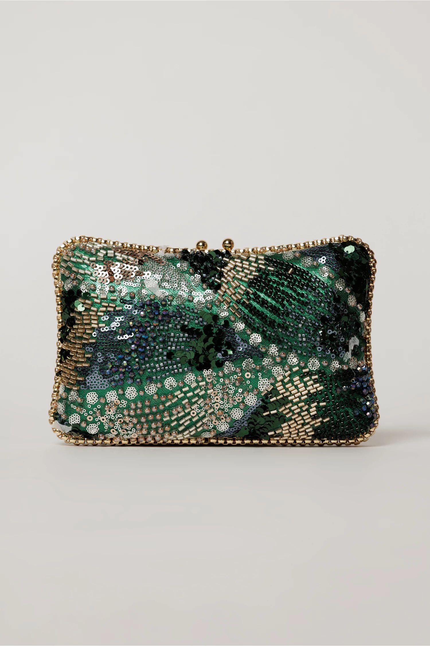 Clutch verde de ocazie cu margele si paiete