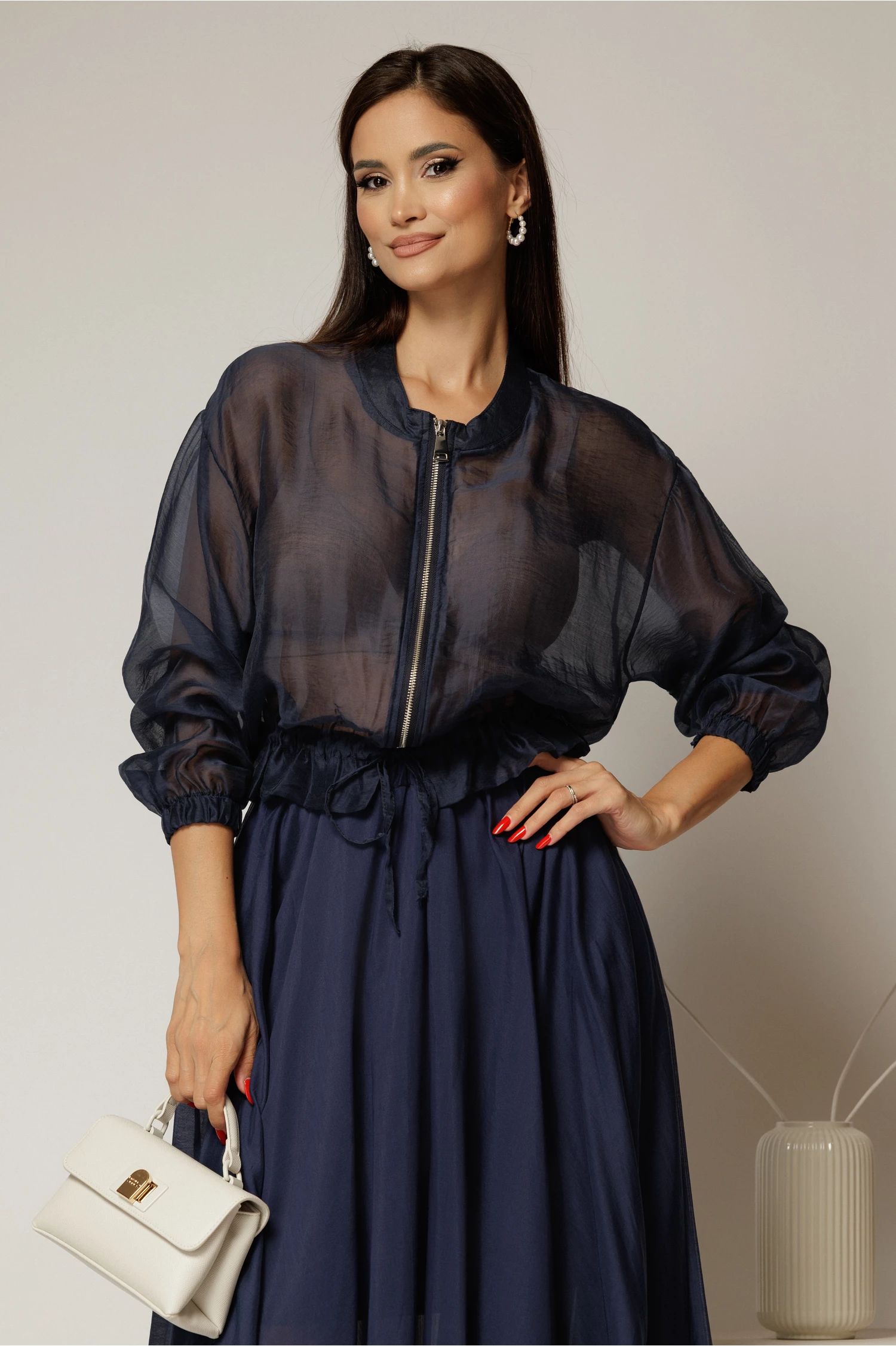Jacheta bleumarin subtire tip bomber