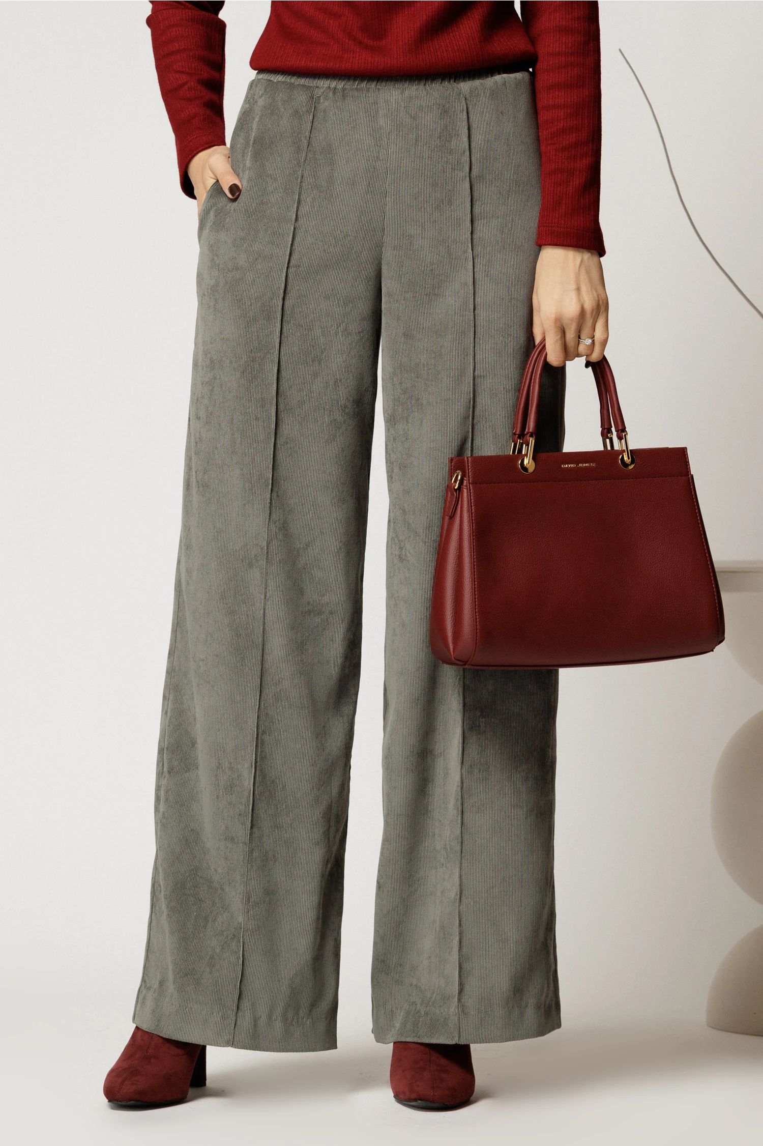 Pantalon DY Fashion lejer din velur gri cu buzunare