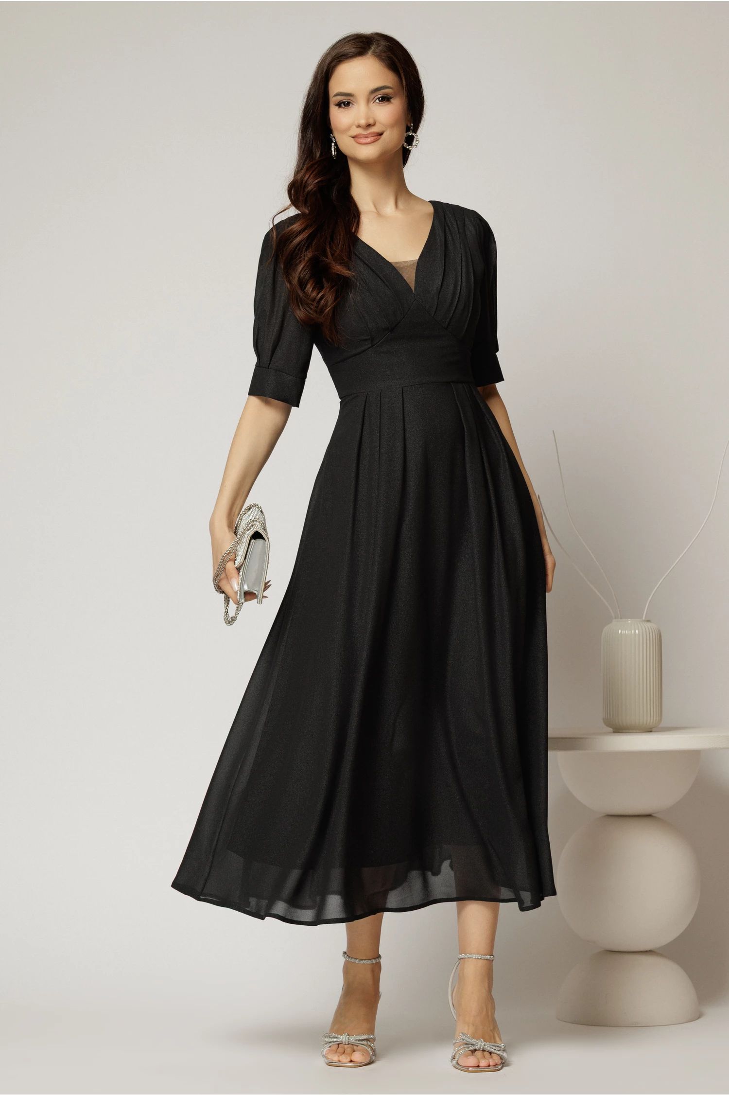 Rochie de ocazie negru sidef lunga de ocazie