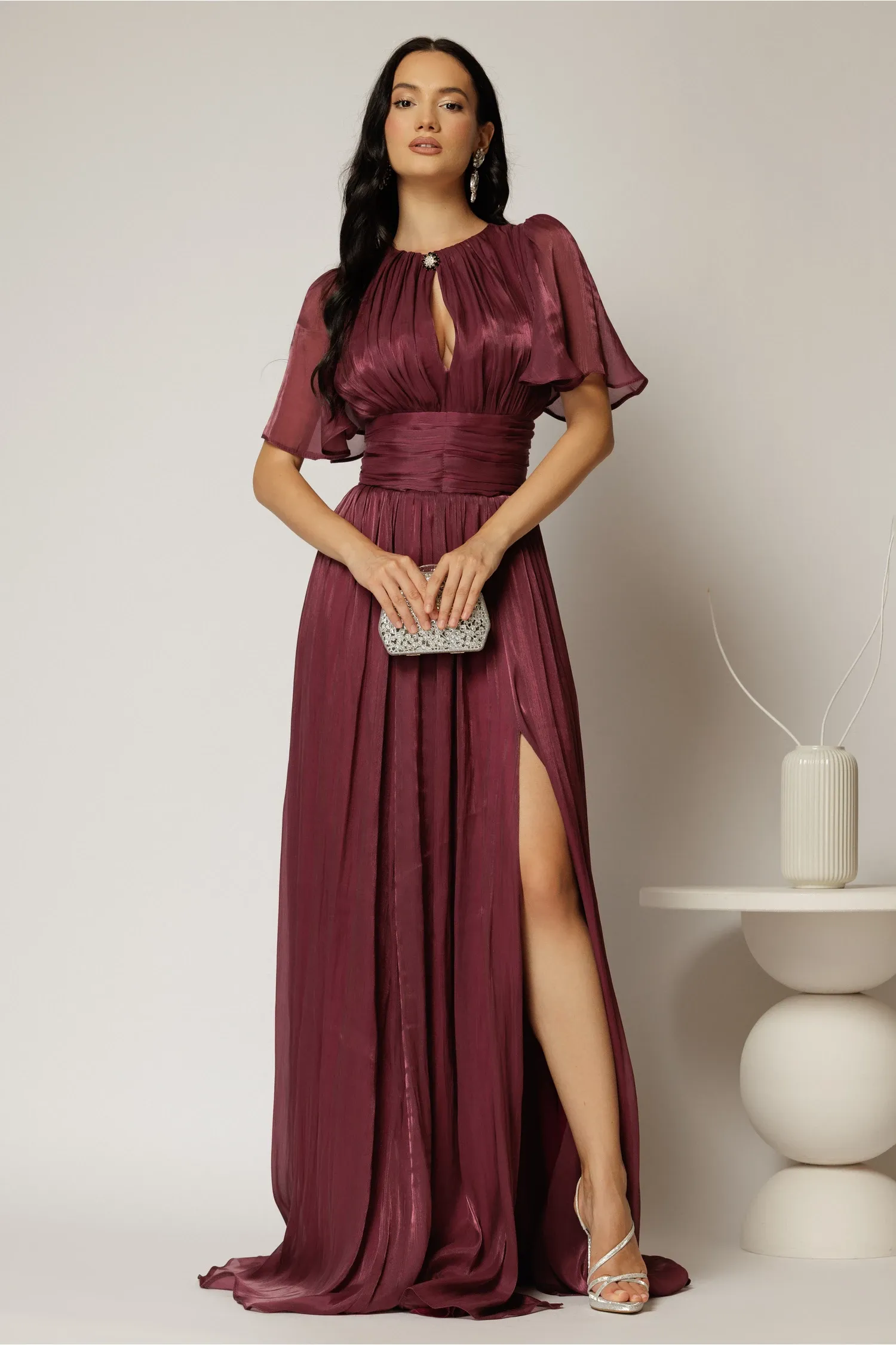 Rochie DY Fashion lunga mov pruna de seara din voal peliculizat 1