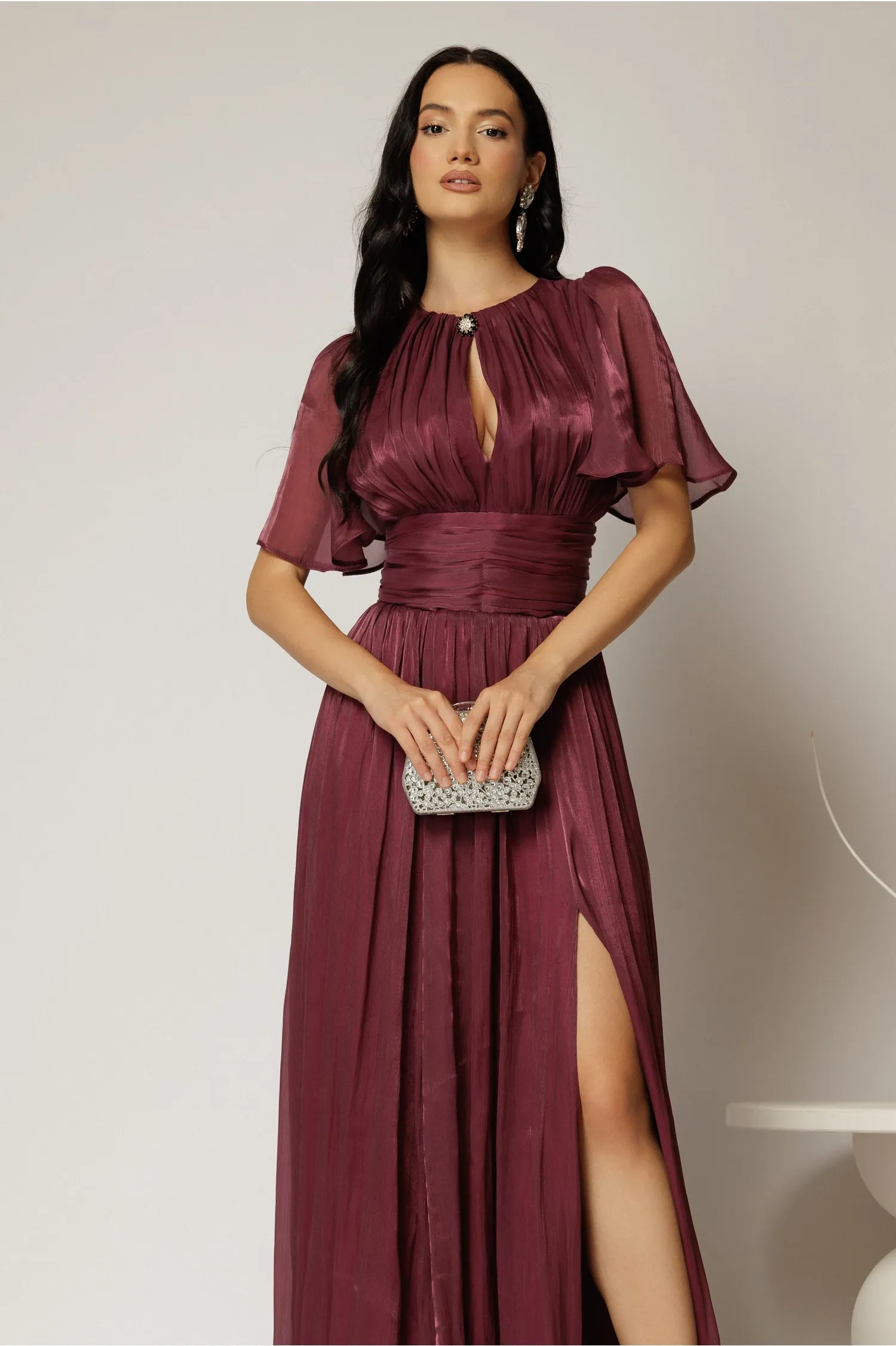 Rochie DY Fashion lunga mov pruna de seara din voal peliculizat 3