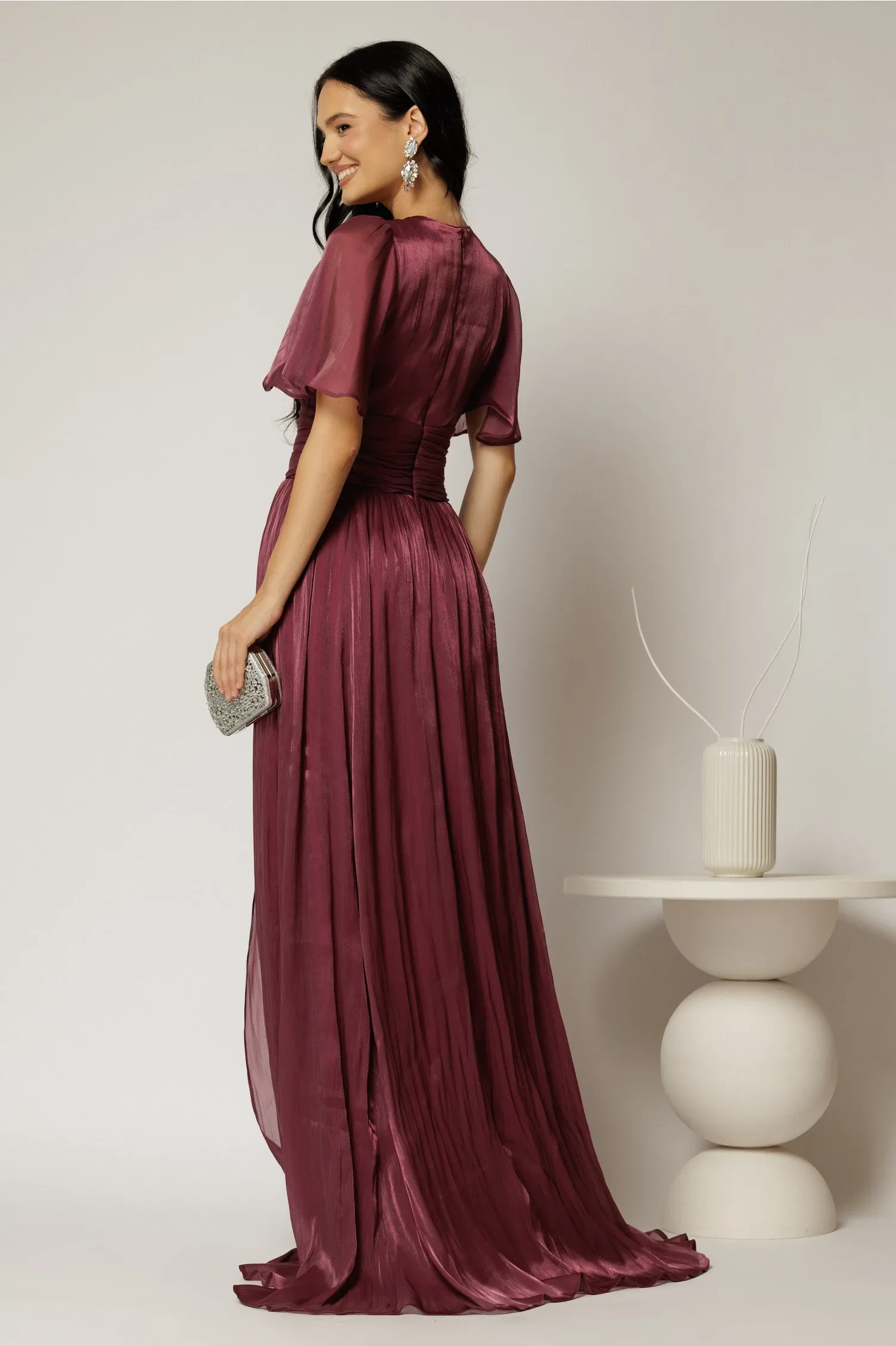 Rochie DY Fashion lunga mov pruna de seara din voal peliculizat 2