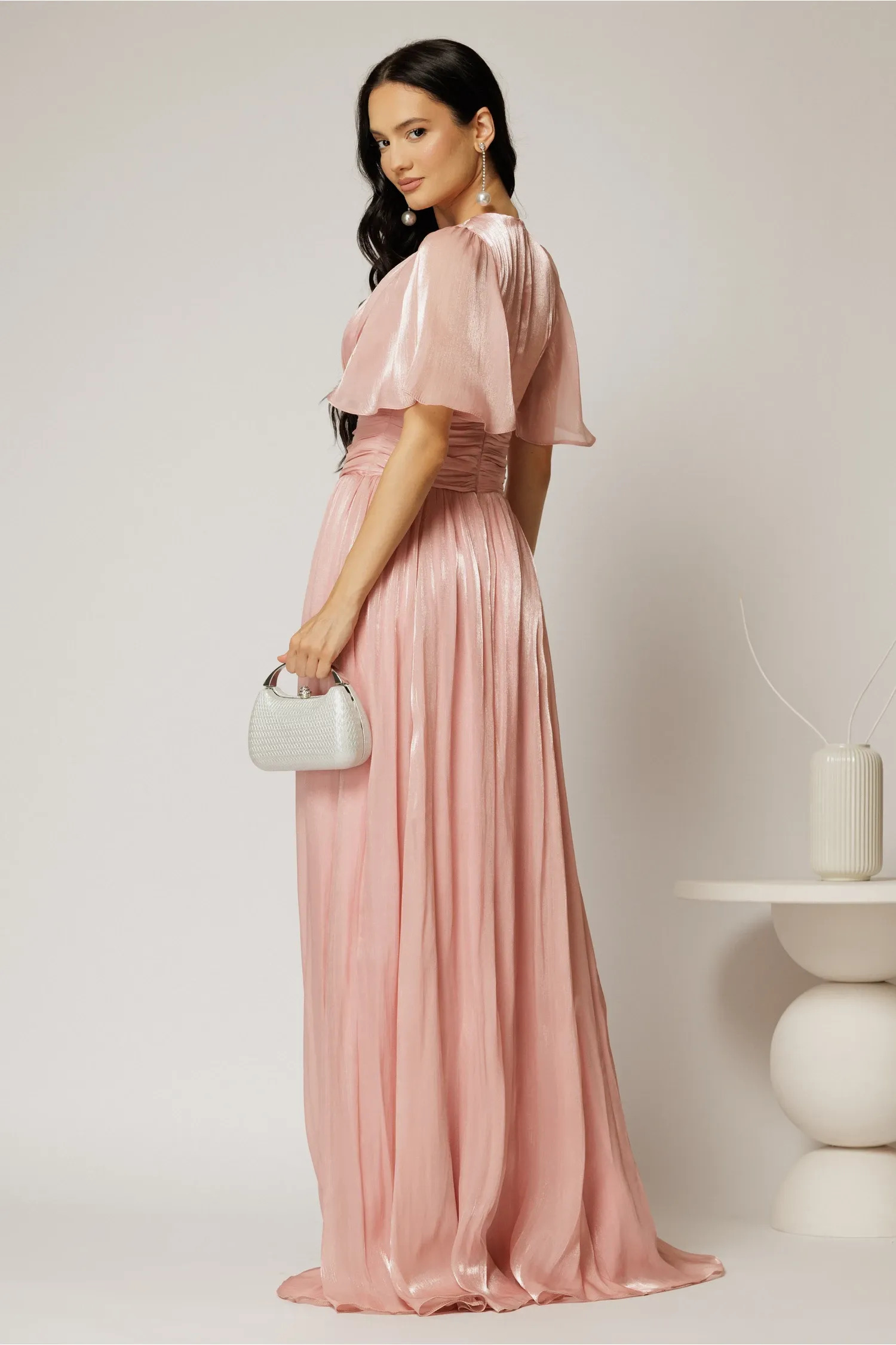 Rochie DY Fashion lunga roz de seara din voal peliculizat 2