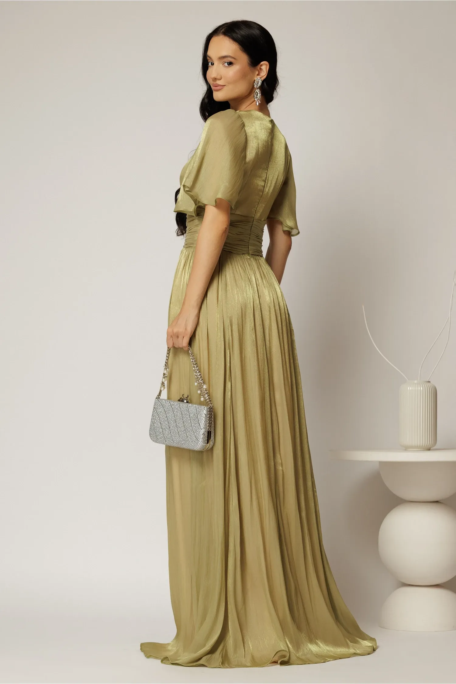 Rochie DY Fashion lunga verde lime de seara din voal peliculizat 2