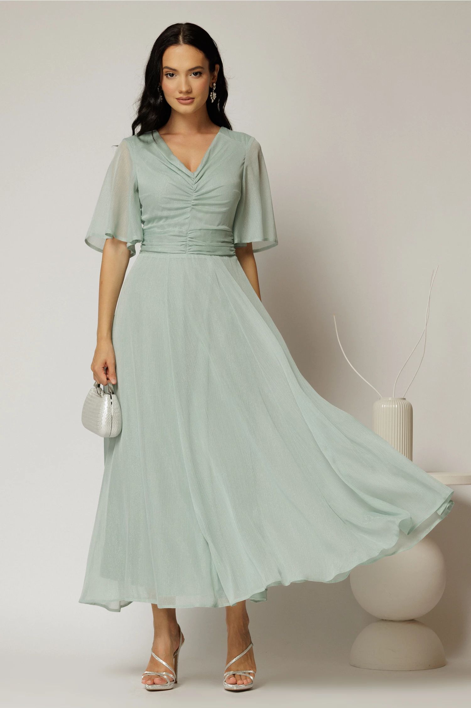 Rochie DY Fashion midi bleu din voal cu fir lurex