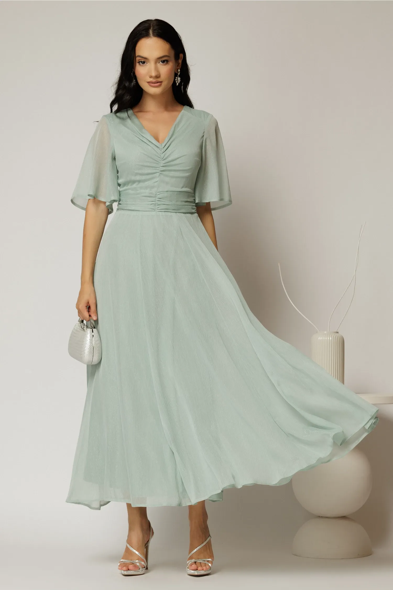 Rochie DY Fashion midi bleu din voal cu fir lurex 1