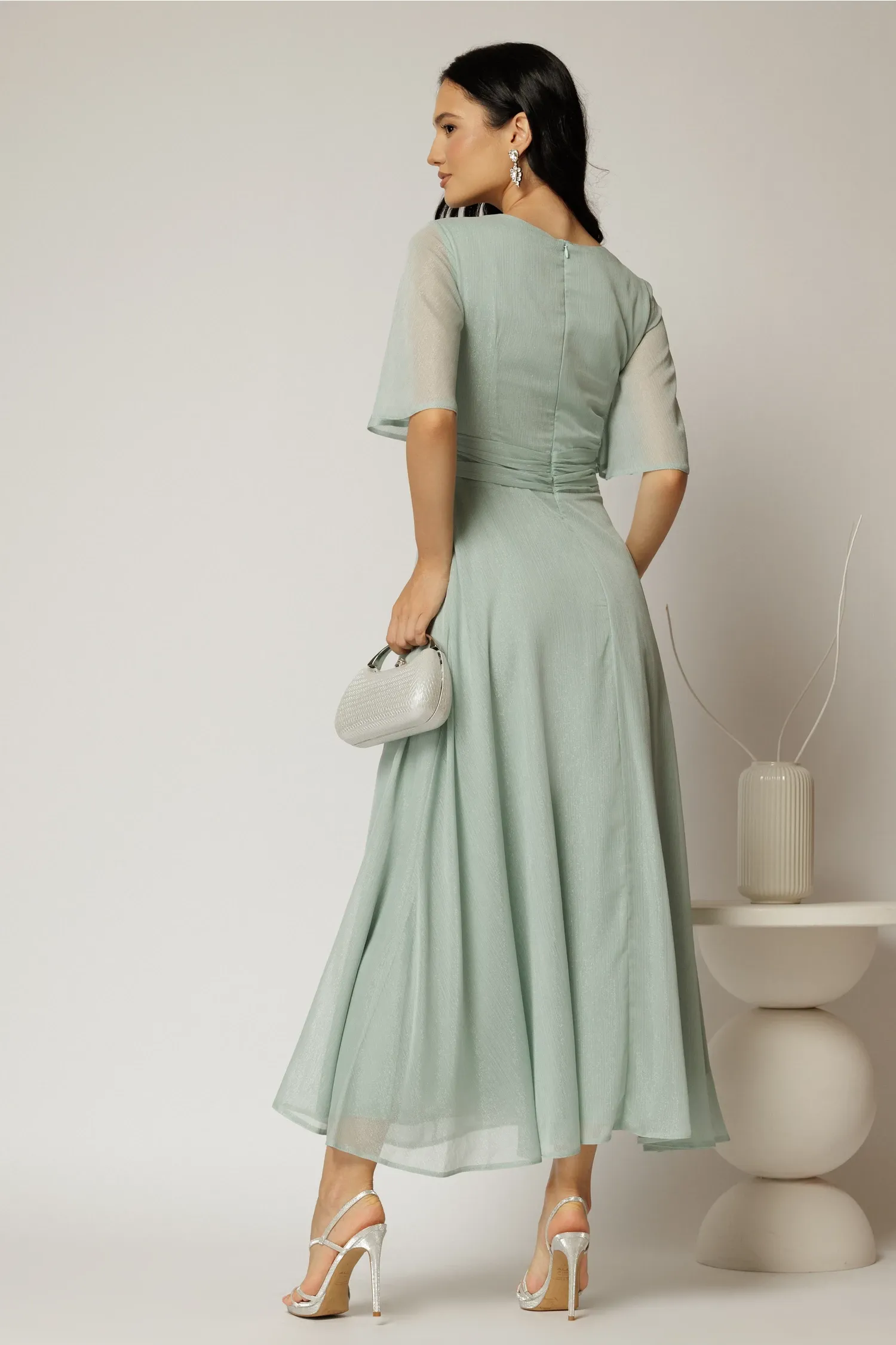 Rochie DY Fashion midi bleu din voal cu fir lurex 2