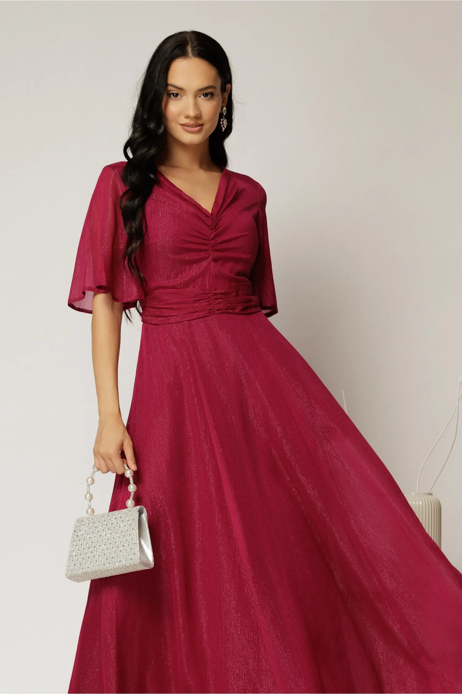 Rochie DY Fashion midi magenta din voal cu fir lurex 3