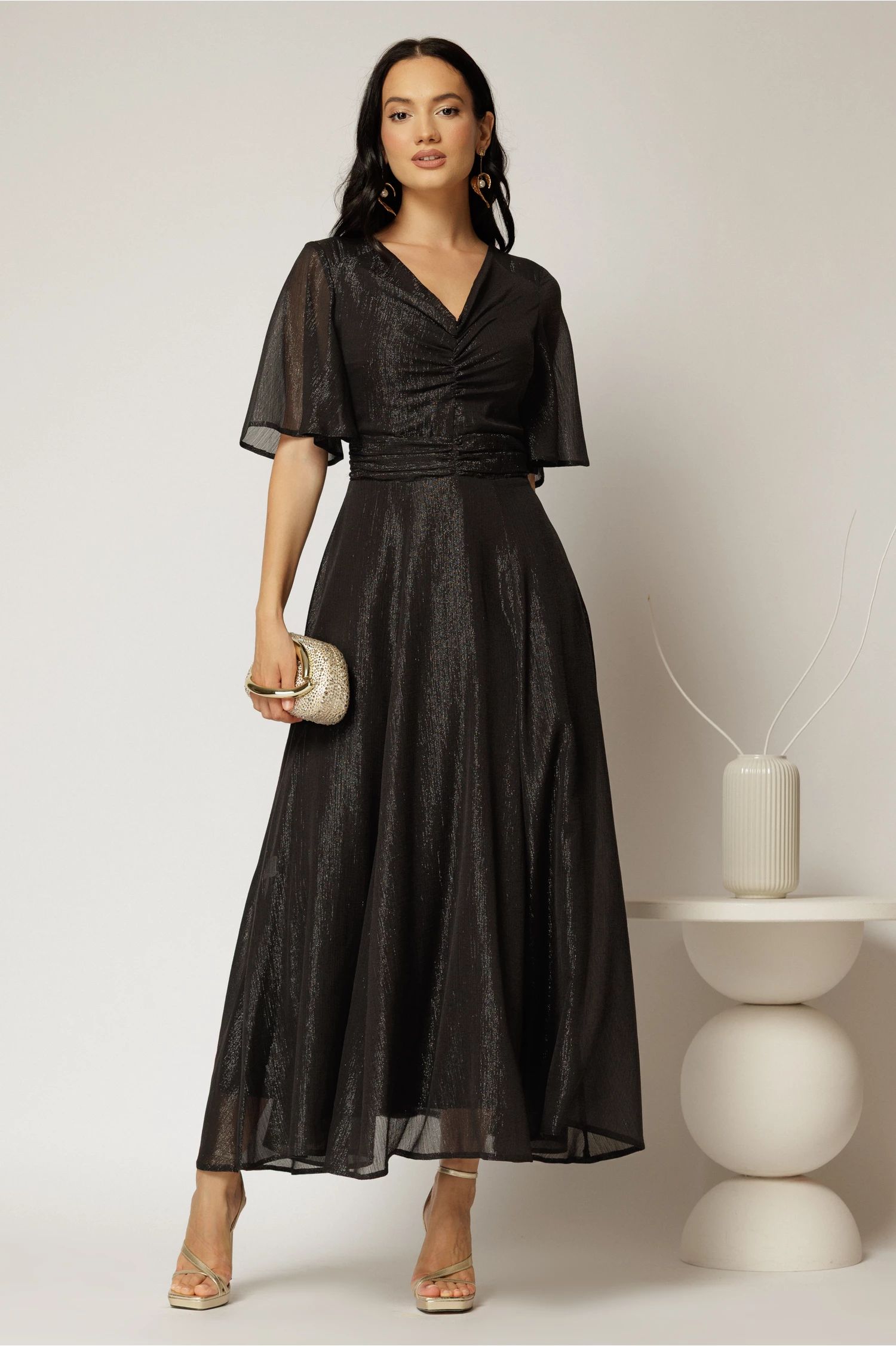 Rochie DY Fashion midi neagra din voal cu fir lurex