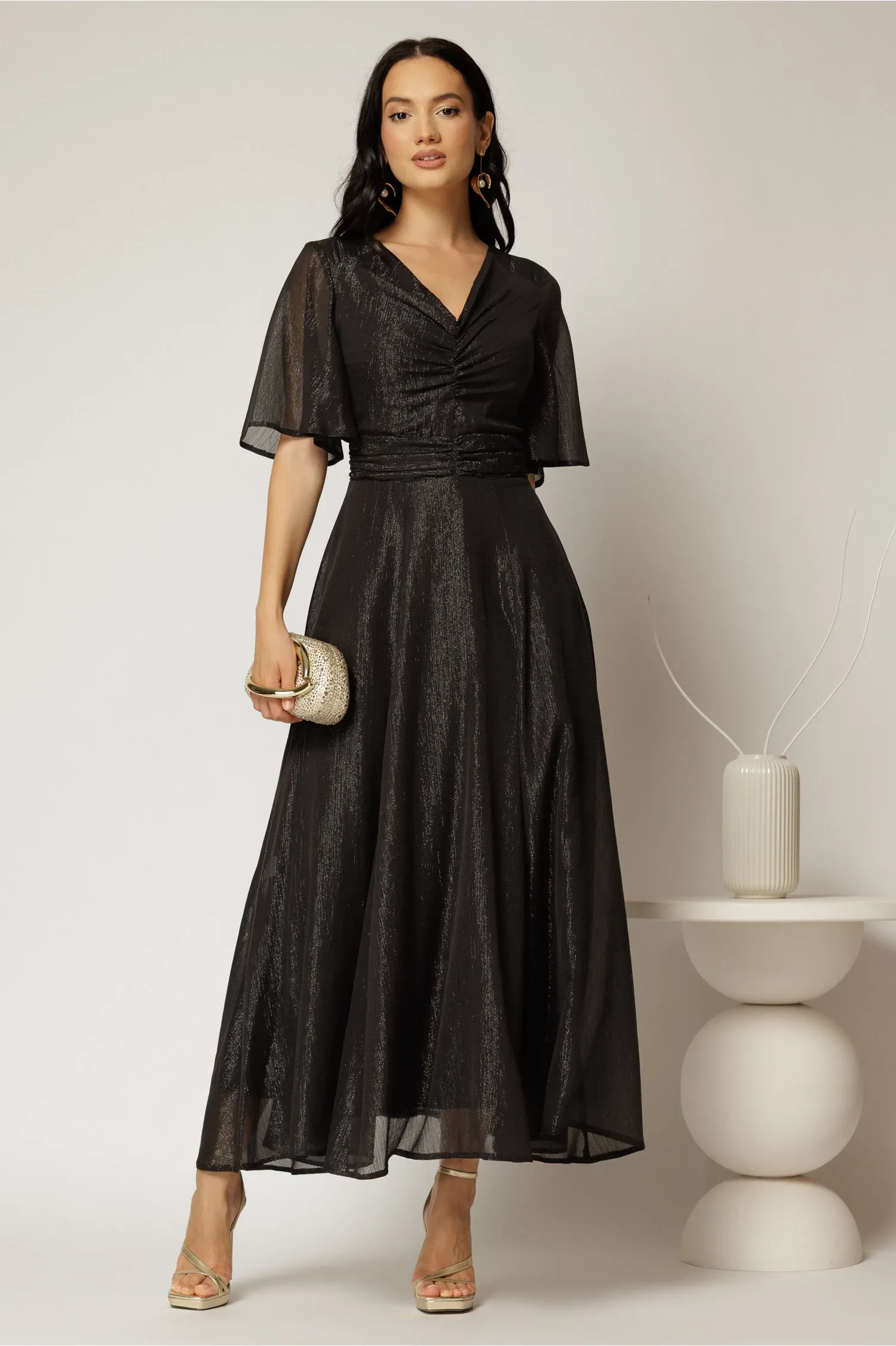 Rochie DY Fashion midi neagra din voal cu fir lurex 1